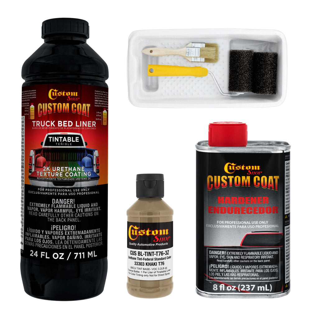 Federal Standard Color #33303 Khaki T76 Urethane Roll-On, Brush-On or Spray-On Truck Bed Liner, 1 Quart Kit with Roller Applicator Kit