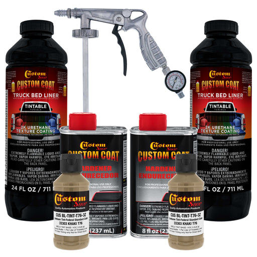 Federal Standard Color #33303 Khaki T76 Urethane Spray-On Truck Bed Liner, 2 Quart Kit with Spray Gun & Regulator, Durable Textured Protective Coating