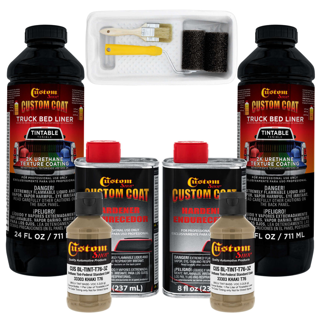 Federal Standard Color #33303 Khaki T76 Urethane Roll-On, Brush-On or Spray-On Truck Bed Liner, 2 Quart Kit with Roller Applicator Kit