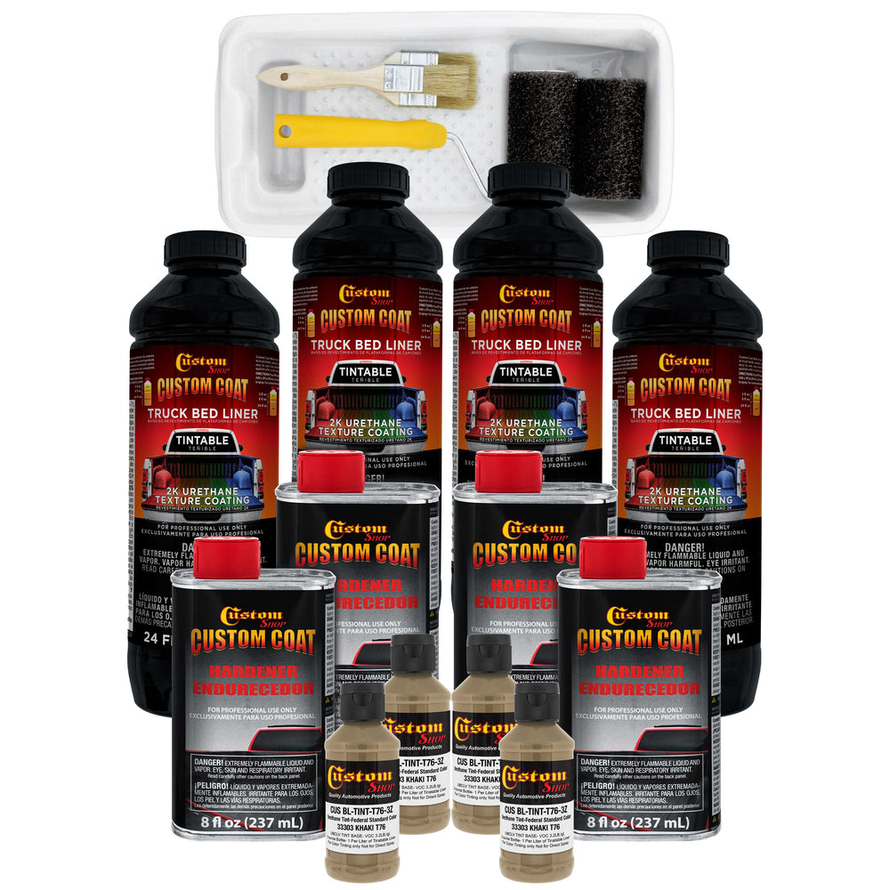 Federal Standard Color #33303 Khaki T76 Urethane Roll-On, Brush-On or Spray-On Truck Bed Liner, 1 Gallon Kit with Roller Applicator Kit