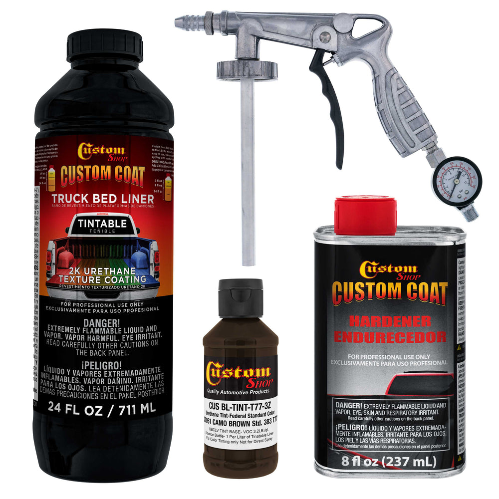 Federal Standard Color #30051 Camo Brown T77 Urethane Spray-On Truck Bed Liner, 1 Quart Kit with Spray Gun and Regulator - Textured Protective Coating