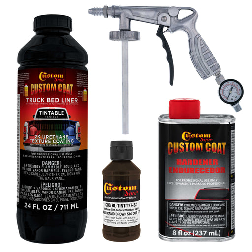 Federal Standard Color #30051 Camo Brown T77 Urethane Spray-On Truck Bed Liner, 1 Quart Kit with Spray Gun and Regulator - Textured Protective Coating