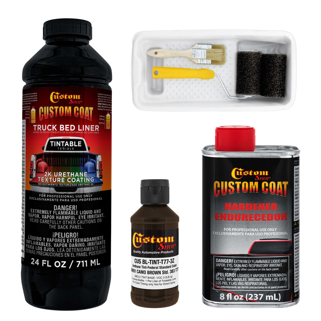 Federal Standard Color #30051 Camo Brown T77 Urethane Roll-On, Brush-On or Spray-On Truck Bed Liner, 1 Quart Kit with Roller Applicator Kit