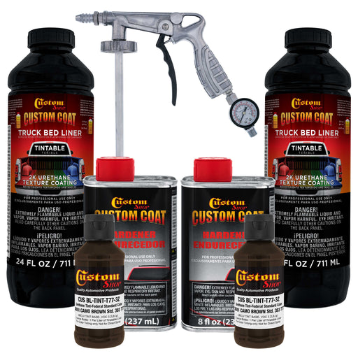Federal Standard Color #30051 Camo Brown T77 Urethane Spray-On Truck Bed Liner, 2 Quart Kit with Spray Gun and Regulator - Textured Protective Coating