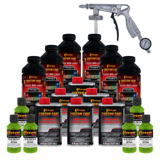 Lime Green 1.5 Gallon (6 Quart) Urethane Spray-On Truck Bed Liner Kit with Spray Gun and Regulator - Mix, Shake & Shoot - Textured Protective Coating