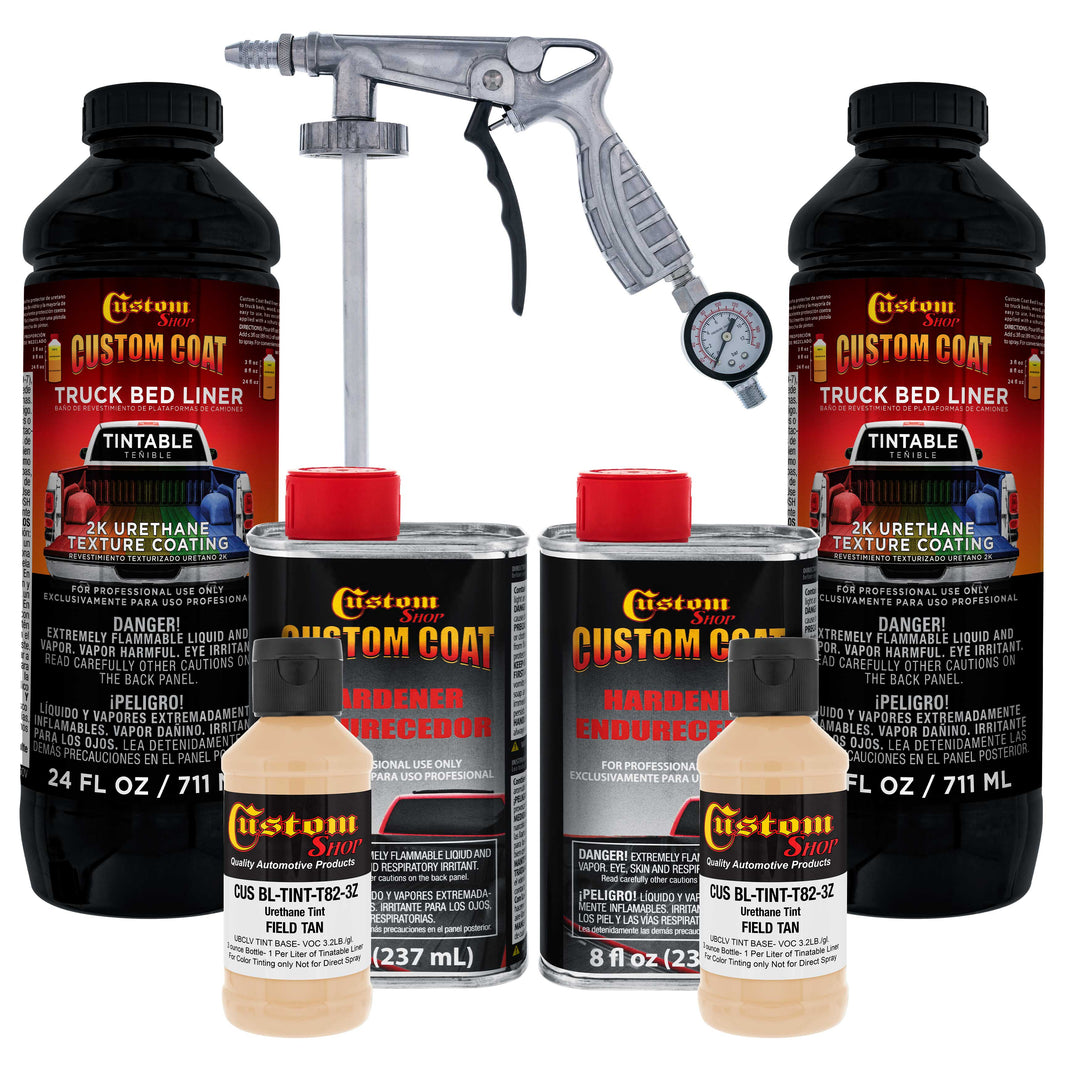 Federal Standard Color #30480 Field Tan T82 Urethane Spray-On Truck Bed Liner, 2 Quart Kit with Spray Gun and Regulator - Textured Protective Coating