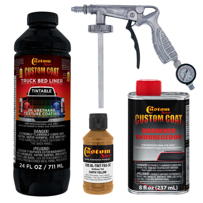 Federal Standard Color #30257 Earth Yellow T83 Urethane Spray-On Truck Bed Liner, 1 Quart Kit with Spray Gun & Regulator - Textured Protective Coating