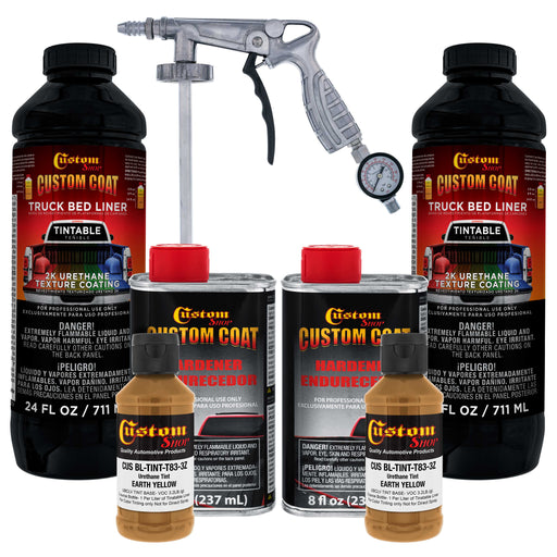 Federal Standard Color #30257 Earth Yellow T83 Urethane Spray-On Truck Bed Liner, 2 Quart Kit with Spray Gun & Regulator - Textured Protective Coating