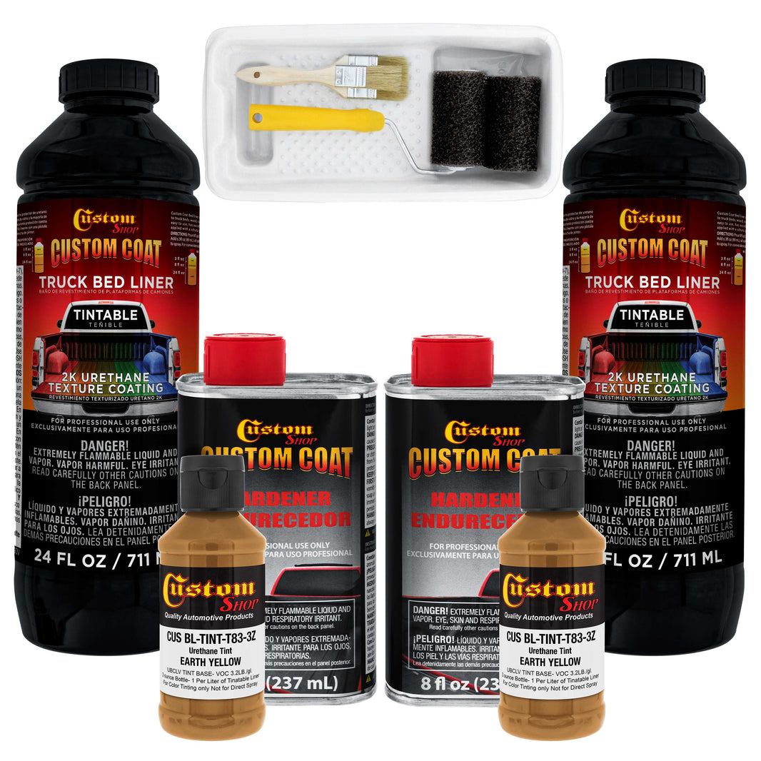 Federal Standard Color #30257 Earth Yellow T83 Urethane Roll-On, Brush-On or Spray-On Truck Bed Liner, 2 Quart Kit with Roller Applicator Kit