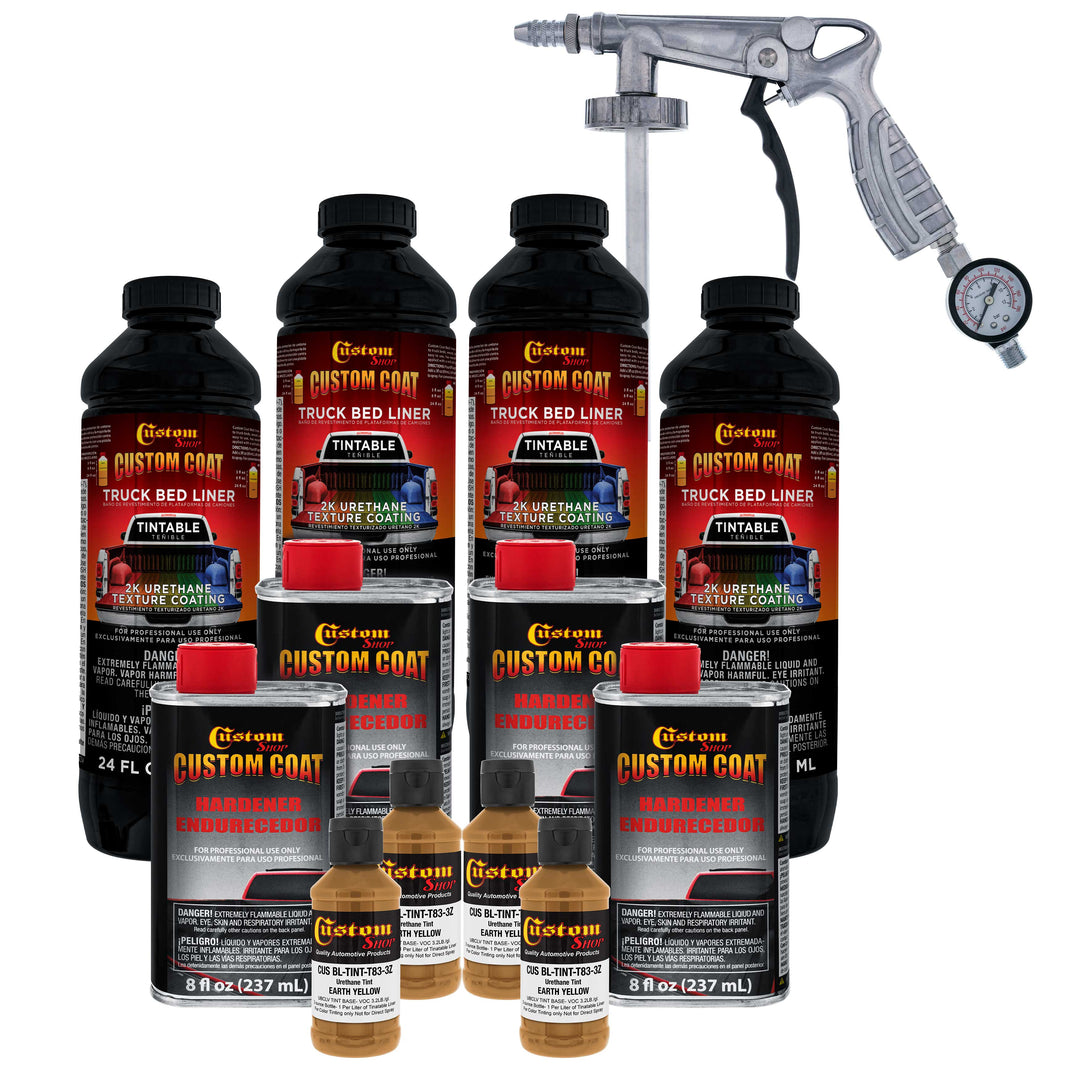 Federal Standard Color #30257 Earth Yellow T83 Urethane Spray-On Truck Bed Liner, 1 Gallon Kit, Spray Gun & Regulator - Textured Protective Coating