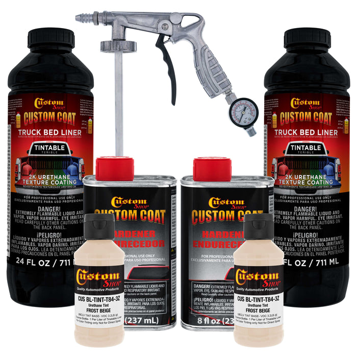 Federal Standard Color #36521 Frost Beige T84 Urethane Spray-On Truck Bed Liner, 2 Quart Kit with Spray Gun & Regulator - Textured Protective Coating