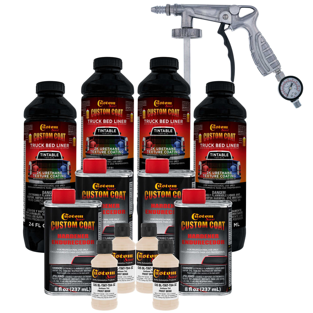 Federal Standard Color #36521 Frost Beige T84 Urethane Spray-On Truck Bed Liner, 1 Gallon Kit with Spray Gun & Regulator - Textured Protective Coating