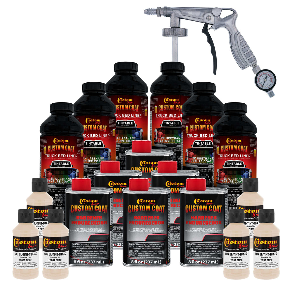 Federal Standard Color #36521 Frost Beige T84 Urethane Spray-On Truck Bed Liner, 1.5 Gallon Kit, Spray Gun & Regulator - Textured Protective Coating