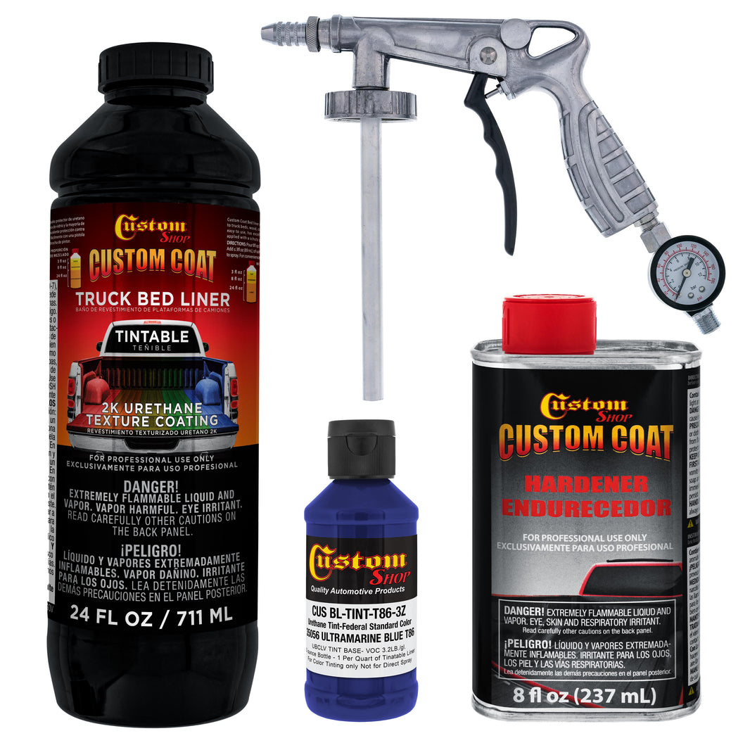 Federal Standard Color #35056 Ultramarine Blue T86 Urethane Spray-On Truck Bed Liner, 1 Quart Kit, Spray Gun & Regulator - Textured Protective Coating
