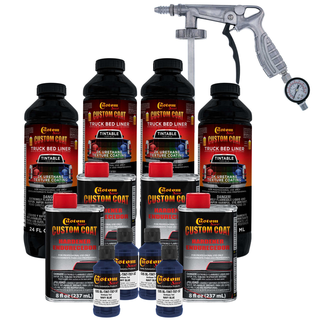Federal Standard Color #35048 Navy Blue Urethane Spray-On Truck Bed Liner, 1 Gallon Kit, Spray Gun & Regulator - Durable Textured Protective Coating