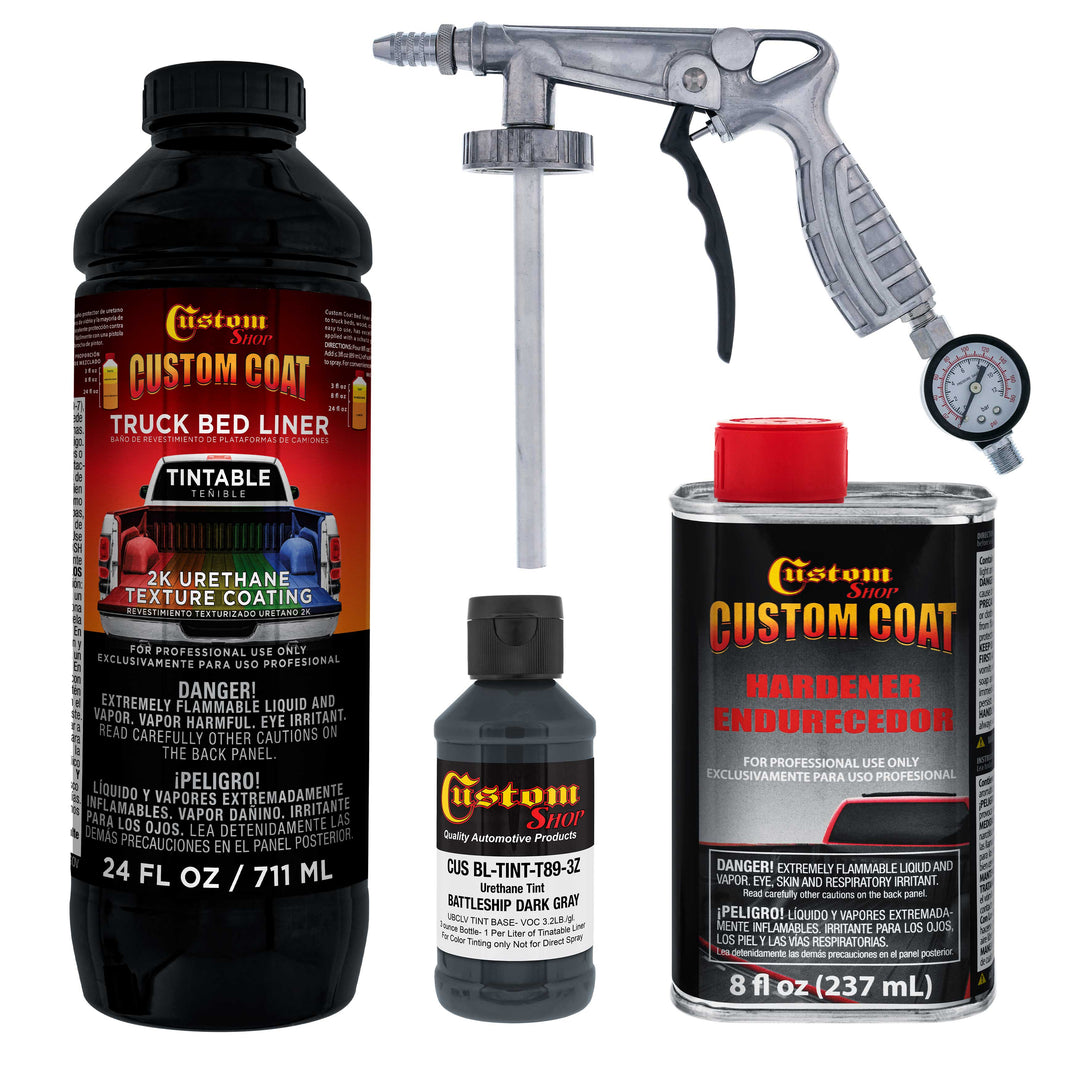 Federal Standard Color #36118 Battleship Dark Gray T89 Urethane Spray-On Truck Bed Liner, 1 Quart Kit with Spray Gun and Regulator - Textured Coating