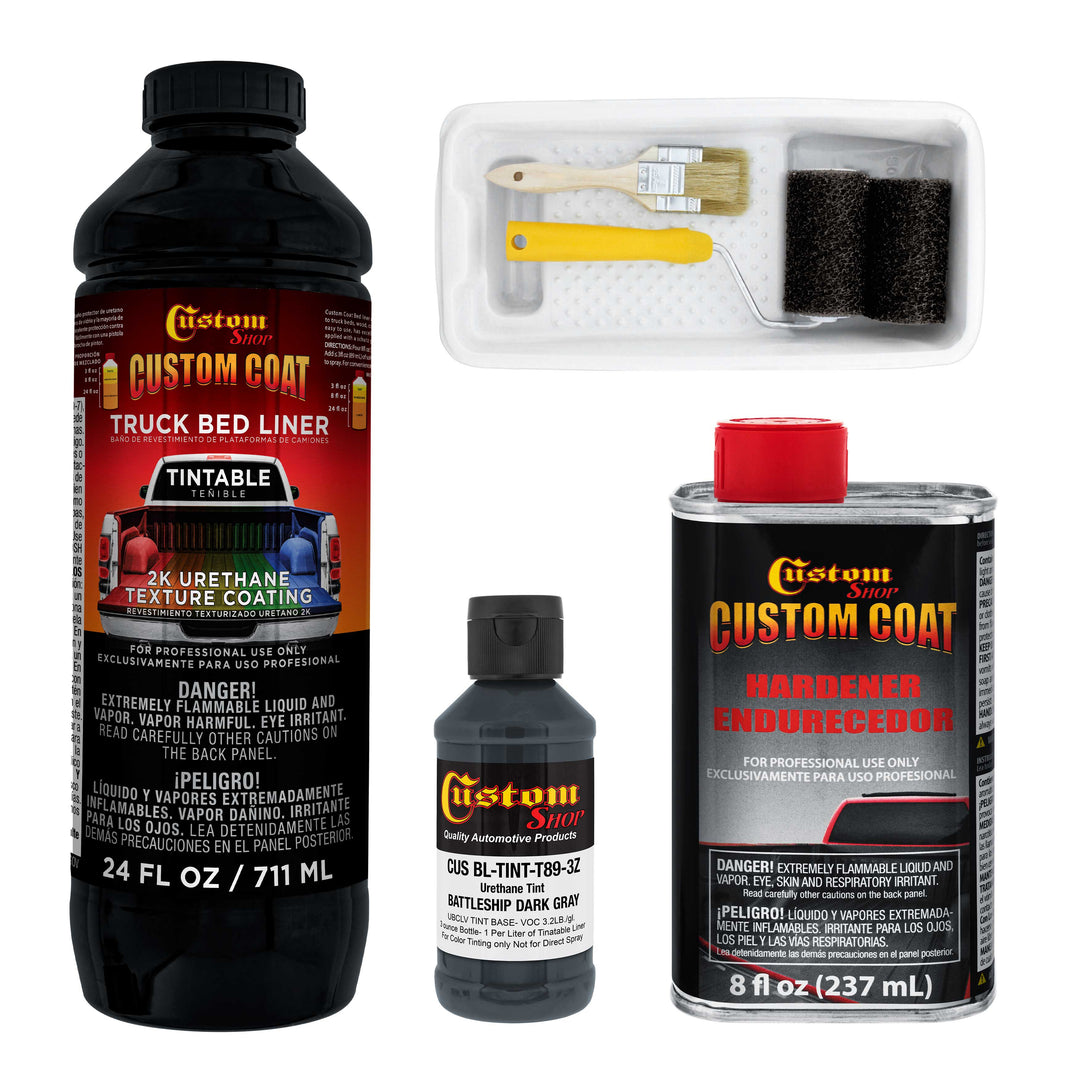 Federal Standard Color #36118 Battleship Dark Gray T89 Urethane Roll-On, Brush-On or Spray-On Truck Bed Liner, 1 Quart Kit with Roller Applicator Kit