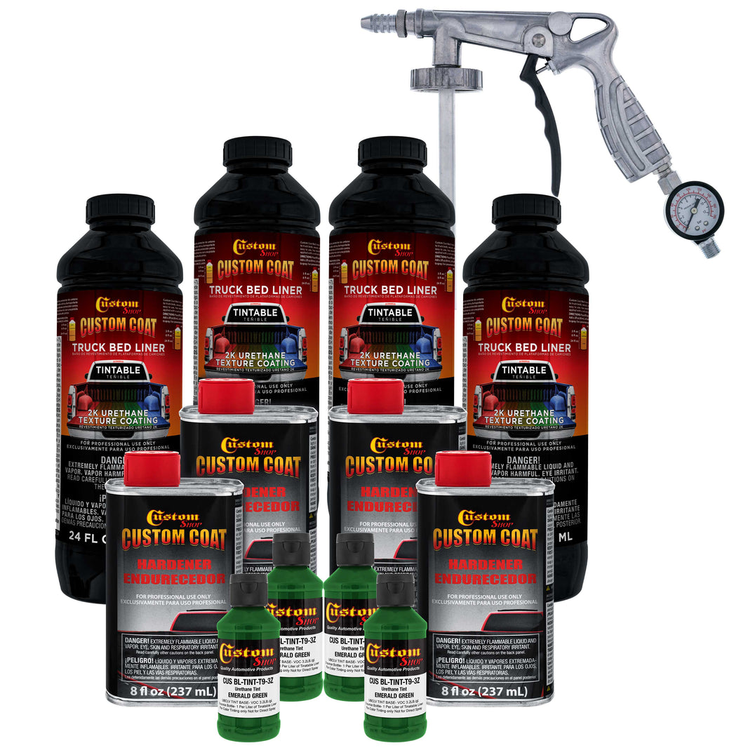 Emerald Green 1 Gallon Urethane Spray-On Truck Bed Liner Kit with Spray Gun and Regulator - Mix, Shake & Shoot - Durable Textured Protective Coating