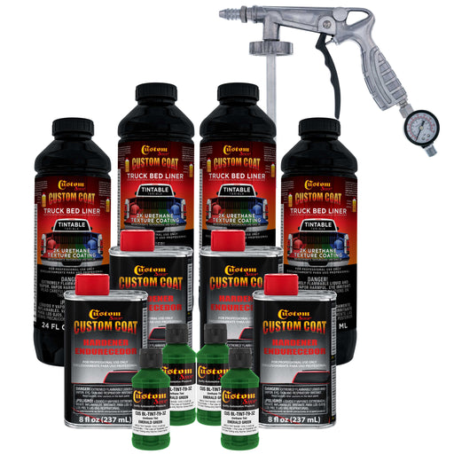 Emerald Green 1 Gallon Urethane Spray-On Truck Bed Liner Kit with Spray Gun and Regulator - Mix, Shake & Shoot - Durable Textured Protective Coating