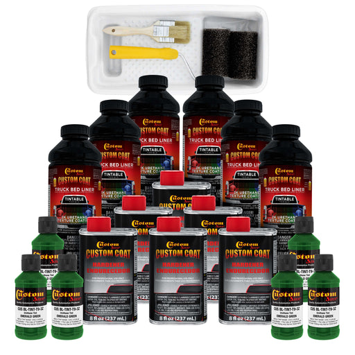 Emerald Green 1.5 Gallon (6 Quart) Urethane Roll-On, Brush-On or Spray-On Truck Bed Liner Kit with Roller and Brush Applicator Kit - Textured Coating