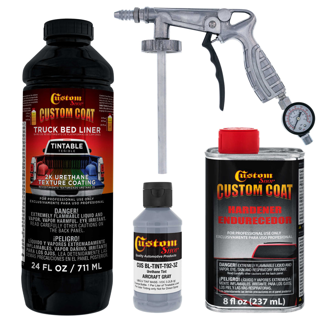 Federal Standard Color #36300 Aircraft Gray T92 Urethane Spray-On Truck Bed Liner, 1 Quart Kit, Spray Gun & Regulator - Textured Protective Coating