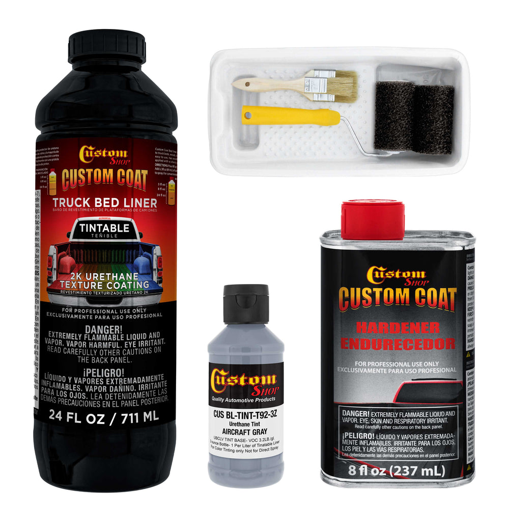 Federal Standard Color #36300 Aircraft Gray T92 Urethane Roll-On, Brush-On or Spray-On Truck Bed Liner, 1 Quart Kit with Roller Applicator Kit