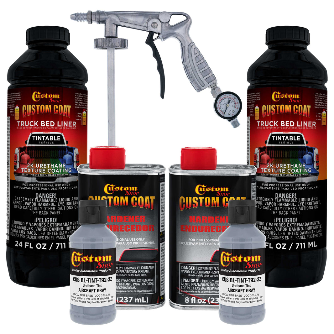 Federal Standard Color #36300 Aircraft Gray T92 Urethane Spray-On Truck Bed Liner, 2 Quart Kit, Spray Gun & Regulator - Textured Protective Coating
