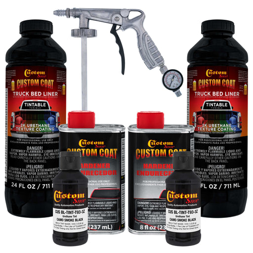 Federal Standard Color #37031 Camo Smoke Black T93 Urethane Spray-On Truck Bed Liner, 2 Quart Kit, Spray Gun & Regulator - Textured Protective Coating