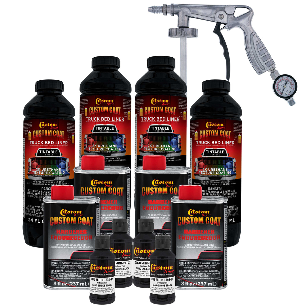 Federal Standard Color #37031 Camo Smoke Black T93 Urethane Spray-On Truck Bed Liner, 1 Gallon Kit, Spray Gun, Regulator - Textured Protective Coating
