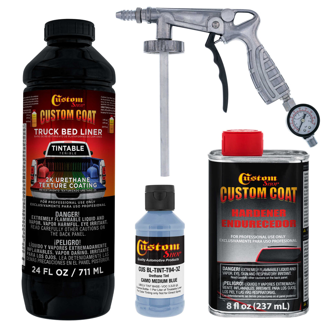 Federal Standard Color #35177 Camo Medium Blue T94 Urethane Spray-On Truck Bed Liner, 1 Quart Kit, Spray Gun & Regulator - Textured Protective Coating