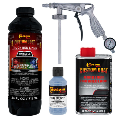 Federal Standard Color #35177 Camo Medium Blue T94 Urethane Spray-On Truck Bed Liner, 1 Quart Kit, Spray Gun & Regulator - Textured Protective Coating