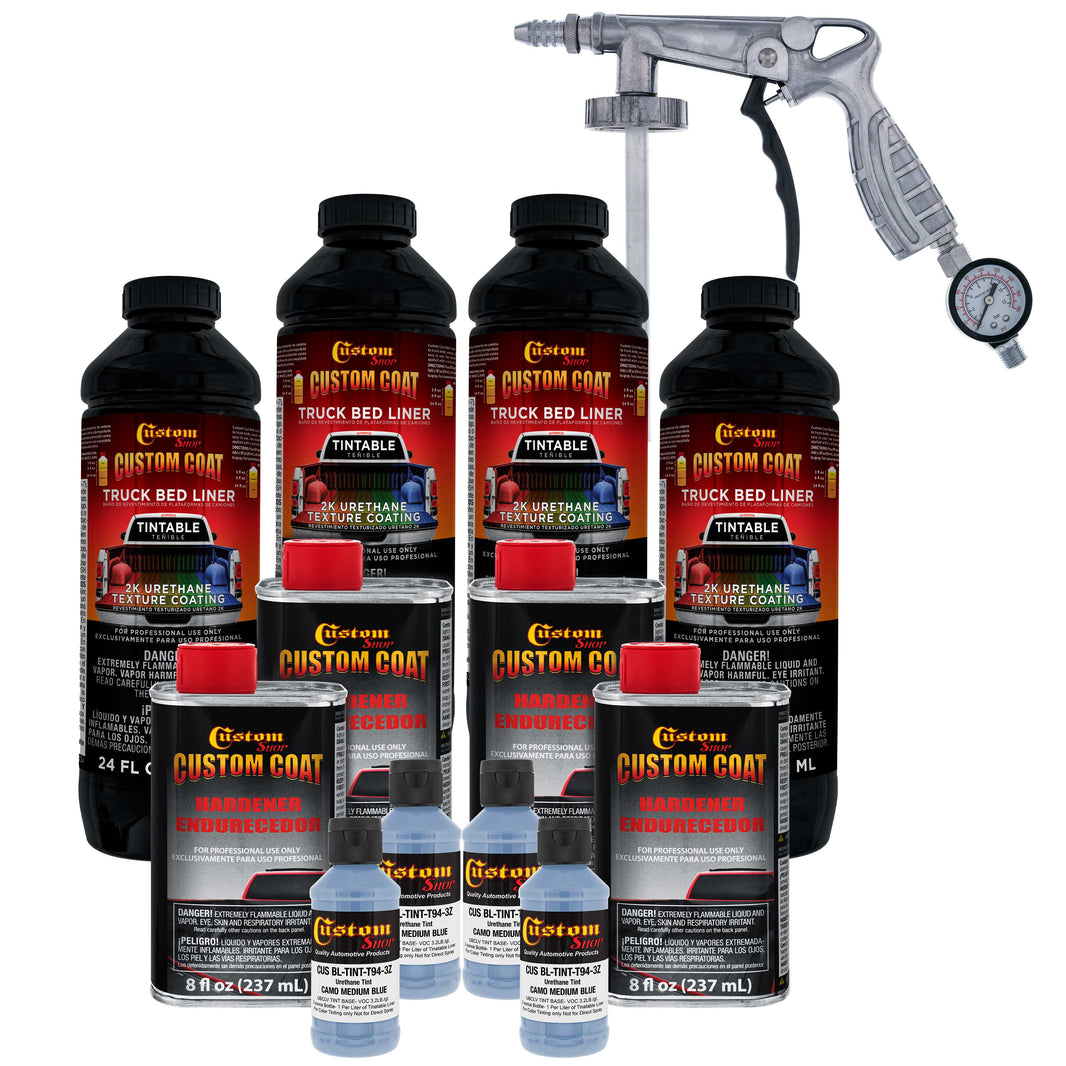 Federal Standard Color #35177 Camo Medium Blue T94 Urethane Spray-On Truck Bed Liner, 1 Gallon Kit, Spray Gun, Regulator - Textured Protective Coating