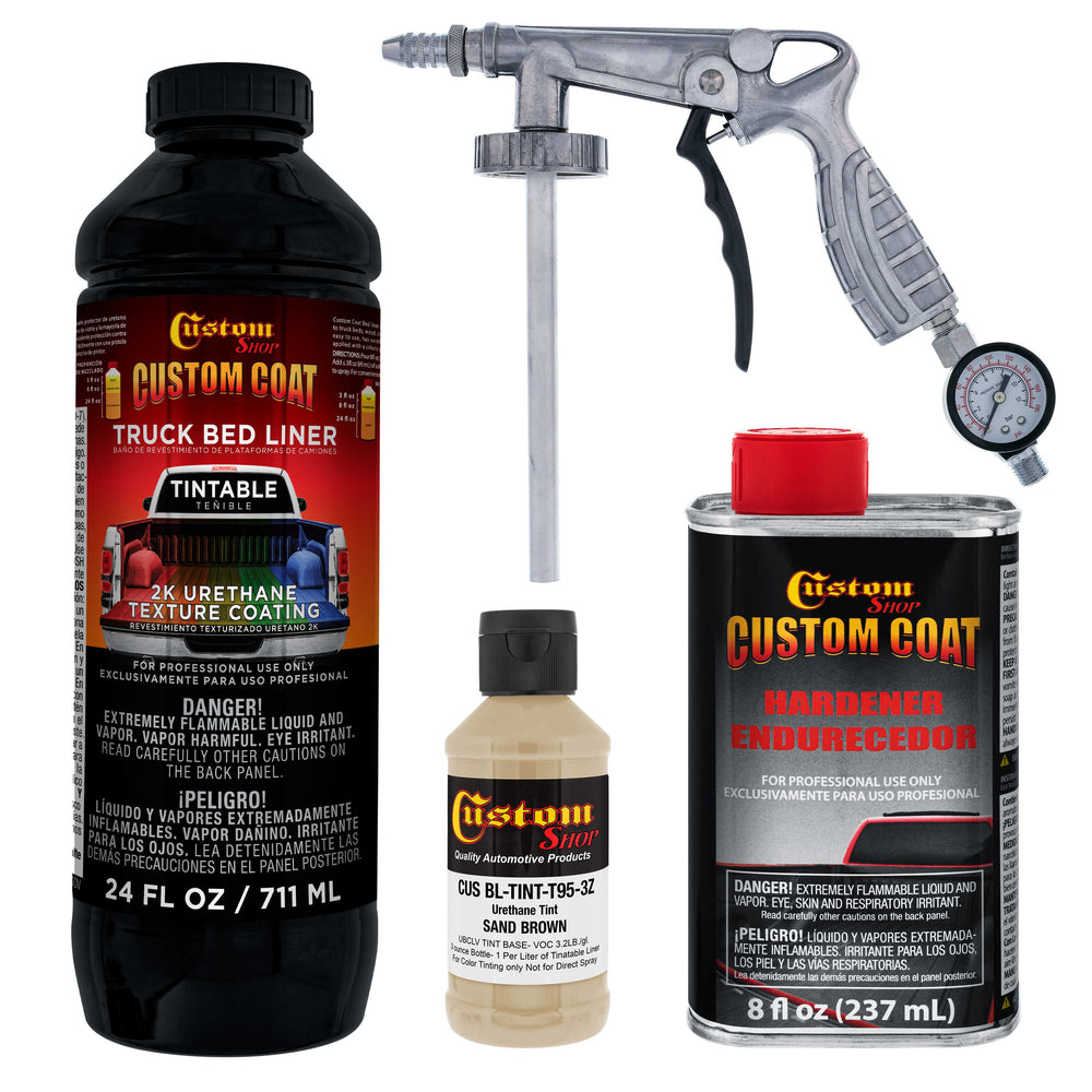 Federal Standard Color #30277 Sand Brown T95 Urethane Spray-On Truck Bed Liner, 1 Quart Kit with Spray Gun and Regulator - Textured Protective Coating