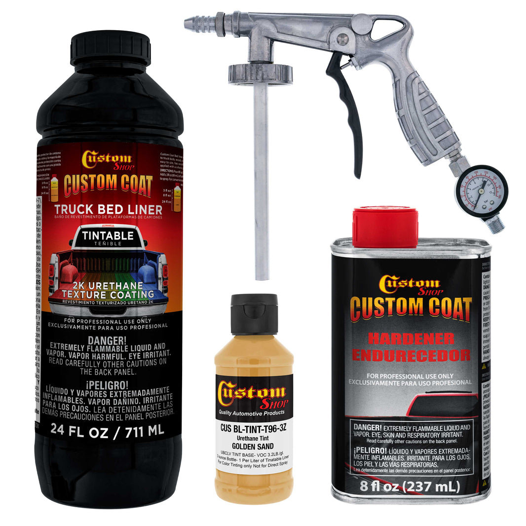 Federal Standard Color #30266 Golden Sand T96 Urethane Spray-On Truck Bed Liner, 1 Quart Kit with Spray Gun & Regulator - Textured Protective Coating