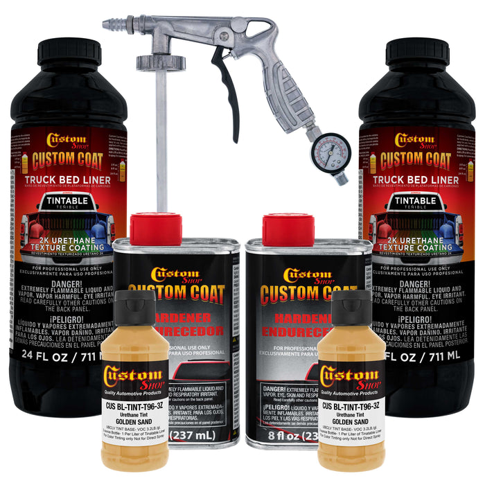 Federal Standard Color #30266 Golden Sand T96 Urethane Spray-On Truck Bed Liner, 2 Quart Kit with Spray Gun & Regulator - Textured Protective Coating