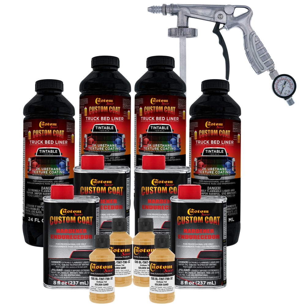 Federal Standard Color #30266 Golden Sand T96 Urethane Spray-On Truck Bed Liner, 1 Gallon Kit with Spray Gun & Regulator - Textured Protective Coating