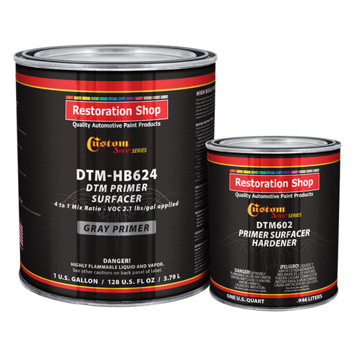 Gray DTM High Build Urethane Primer Surfacer (Direct to Metal) 2.1 VOC, 1-1/4 Gallon Kit - Fast Dry High-Performance Primer - Automotive and Industrial Use