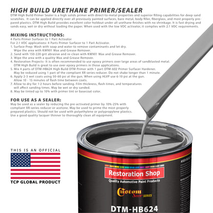 Gray DTM High Build Urethane Primer Surfacer (Direct to Metal) 2.1 VOC, 1-1/4 Gallon Kit - Fast Dry High-Performance Primer - Automotive and