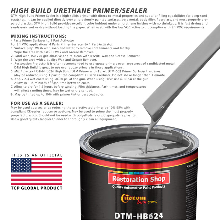 Gray DTM High Build Urethane Primer Surfacer (Direct to Metal) 2.1 VOC, 1-1/4 Gallon Kit - Fast Dry High-Performance Primer - Automotive and Industrial Use