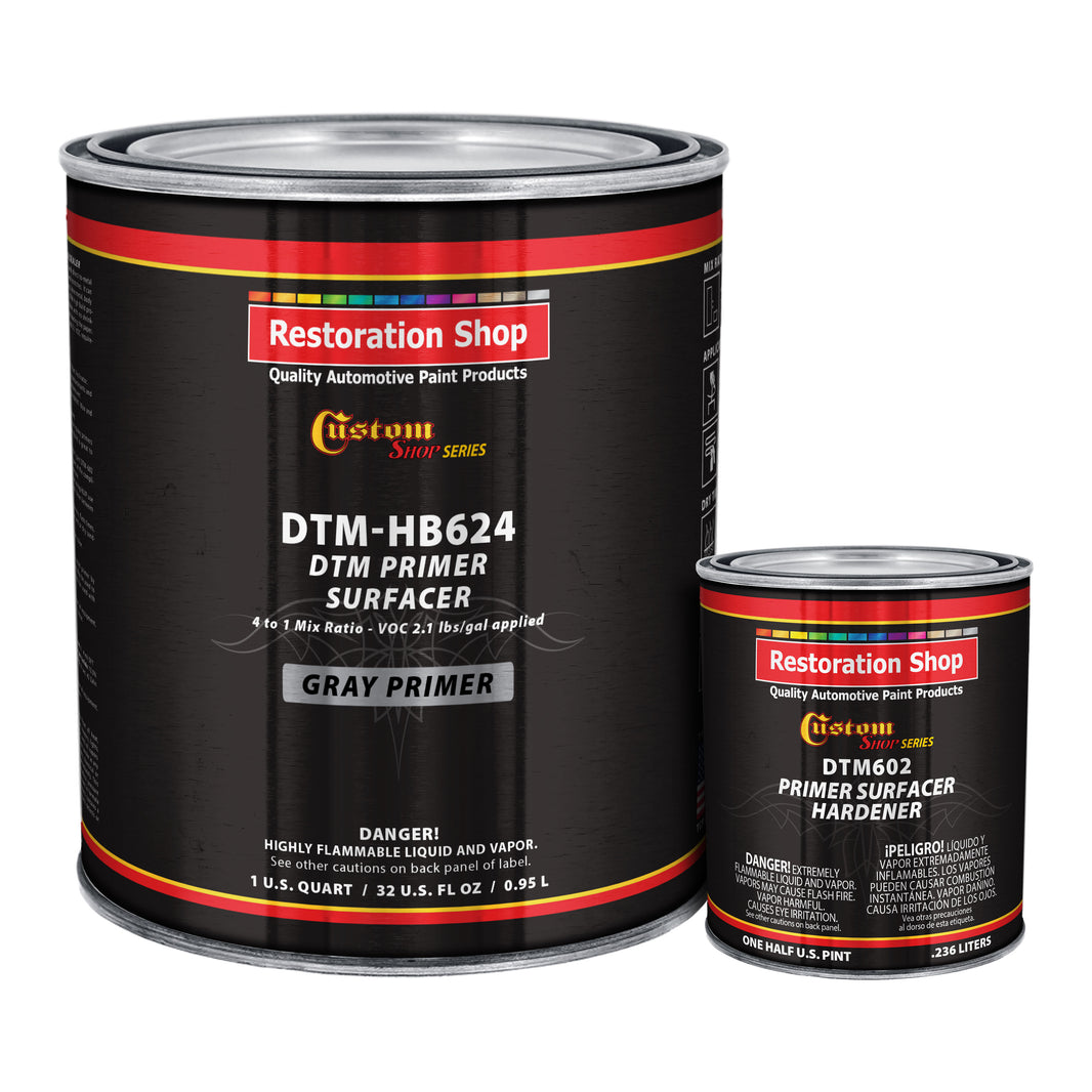 Gray DTM High Build Urethane Primer Surfacer (Direct to Metal) 2.1 VOC, 1-1/4 Quart Kit - Fast Dry High-Performance Primer - Automotive and