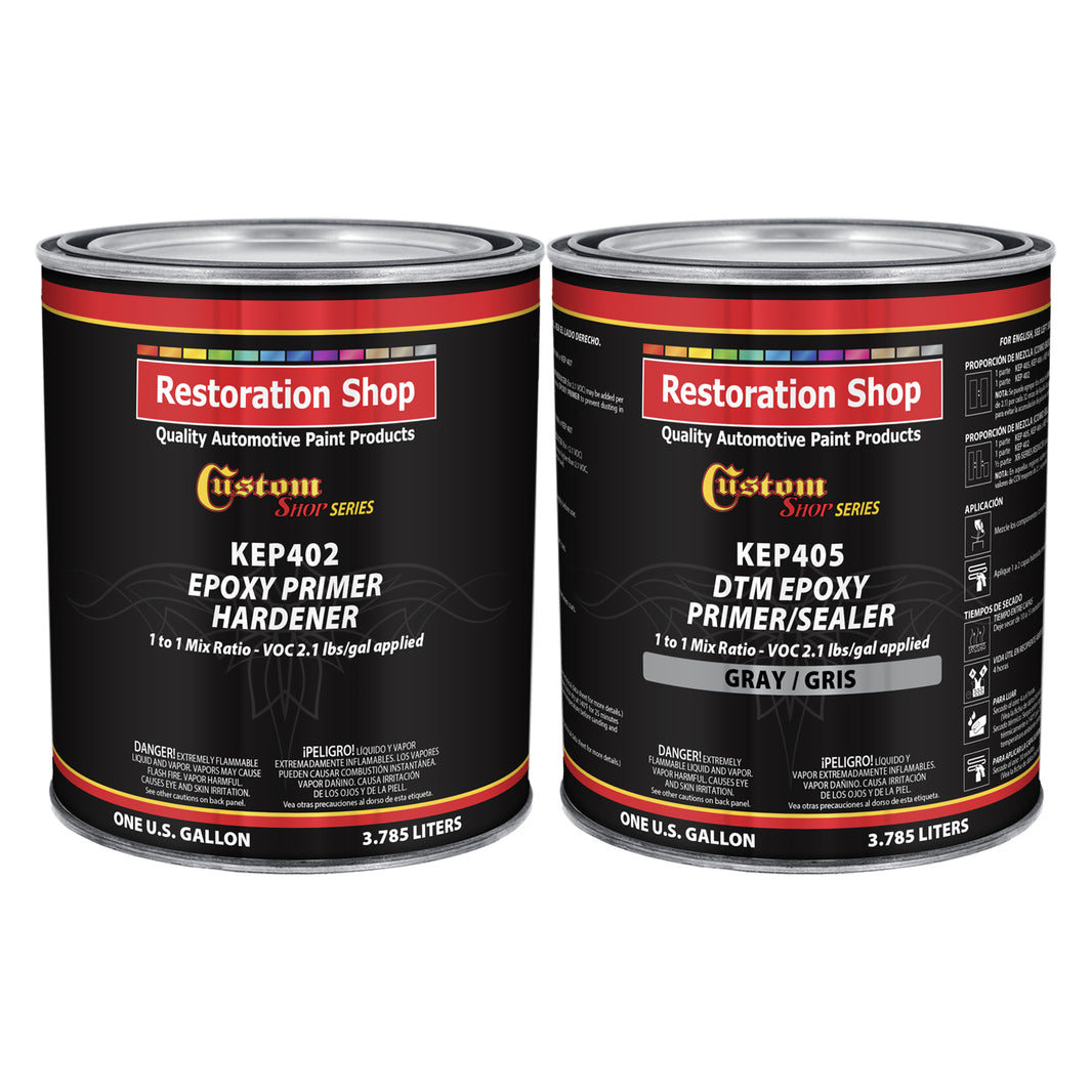 Gray Epoxy Primer & Sealer 2.1 VOC (2-Gallon Kit) Anti-Corrosive DTM High-Performance Primer for Automotive & Industrial Use - 2 Sparyable Gallons