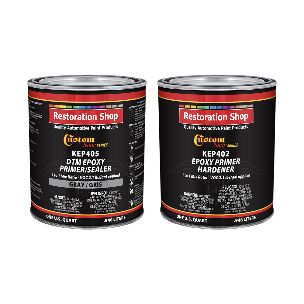 Gray Epoxy Primer & Sealer 2.1 VOC, 1/2 Gallon Kit - Anti-Corrosive DTM High-Performance Primer for Automotive & Industrial Use - Includes Hardener