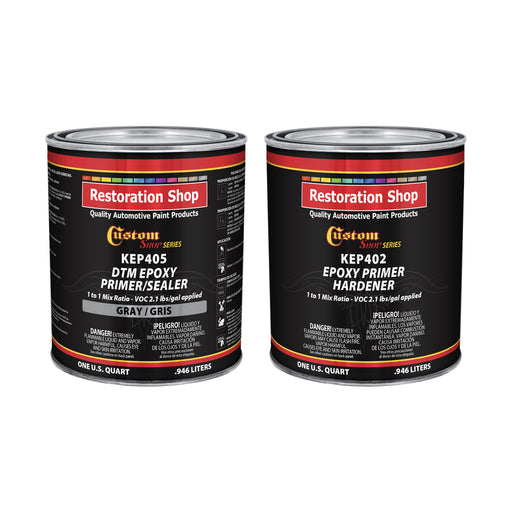 Gray Epoxy Primer & Sealer 2.1 VOC, 1/2 Gallon Kit - Anti-Corrosive DTM High-Performance Primer for Automotive & Industrial Use - Includes Hardener