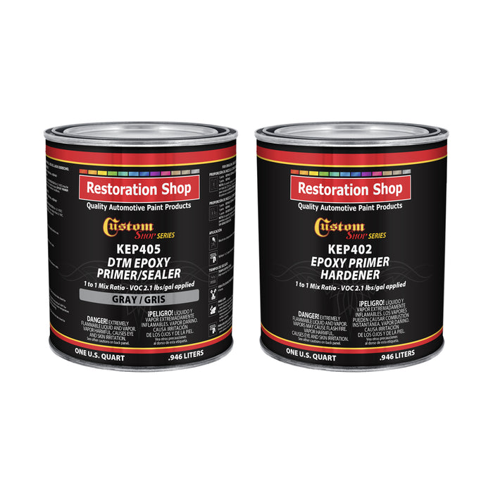 Gray Epoxy Primer & Sealer 2.1 VOC, 1/2 Gallon Kit - Anti-Corrosive DTM High-Performance Primer for Automotive & Industrial Use - Includes Hardener