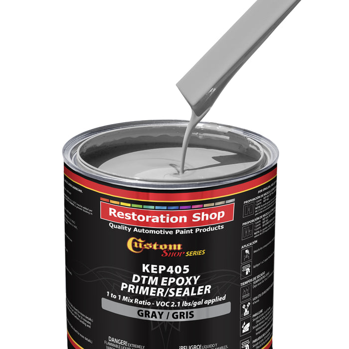 Gray Epoxy Primer & Sealer 2.1 VOC, 1/2 Gallon Kit - Anti-Corrosive DTM High-Performance Primer for Automotive & Industrial Use - Includes Hardener