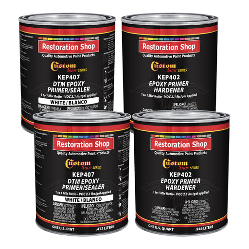 White Epoxy Primer & Sealer 2.1 VOC (Gallon Kit) Anti-Corrosive DTM High-Performance Primer for Automotive & Industrial Use - Includes Hardener