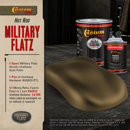Military Flatz 595-33070 WWII Olive Drab -2K Urethane Flat Automotive Paint - Quart Kit