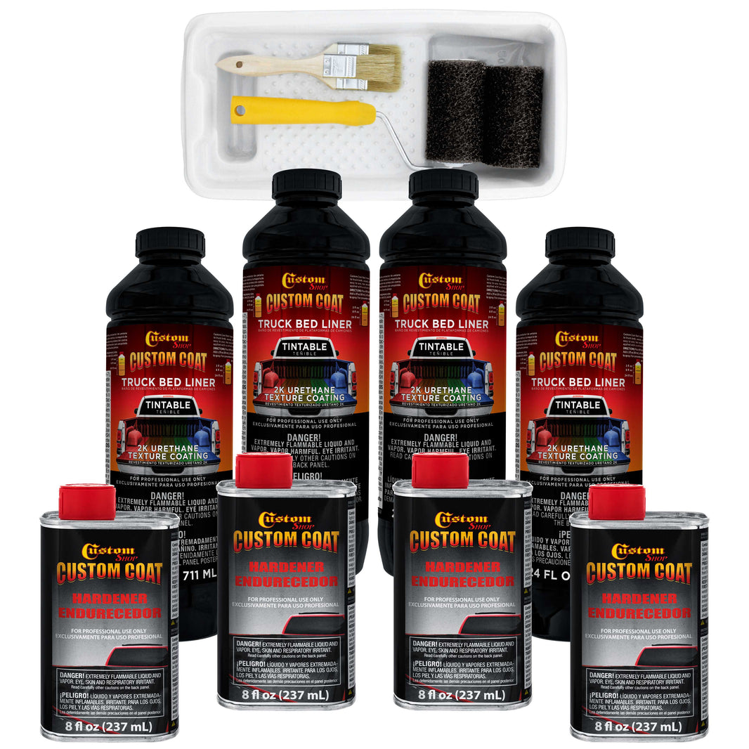 Tintable Base Only 1 Gallon Urethane Roll-On, Brush-On or Spray-On Truck Bed Liner Kit with Roller and Brush Applicator Kit, 3:1 Mix Ratio