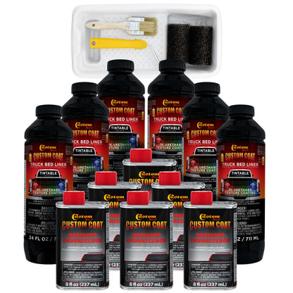 Tintable Base Only 1.5 Gallon (6 Quart) Urethane Roll-On, Brush-On or Spray-On Truck Bed Liner Kit, Roller and Brush Applicator Kit - Textured Coating