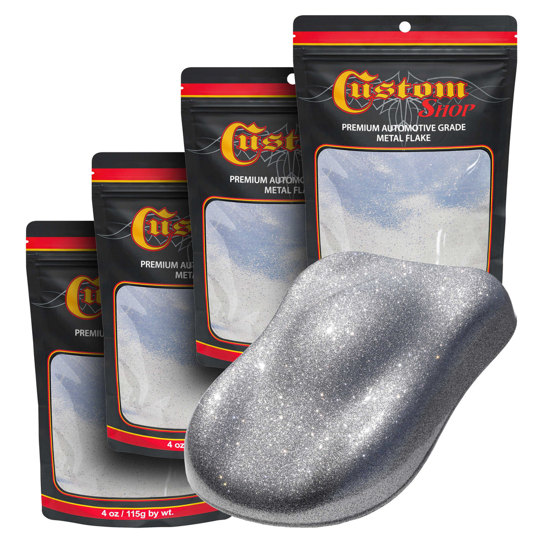Metal Flake for Automotive Paint, Chrome Silver, 4oz (4 Pack) 16oz Total, Large .025" Metal Flakes for Car Paints, UV Resistant Glitter Paint